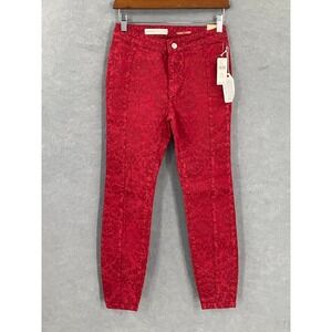 Anthropologie‎ Pilcro Red Floral High Rise Denim Legging Jeans 26 Petite